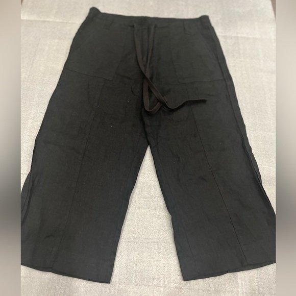 [6P]Talbots Charcoal Irish Linen Crop Pants Capris Drawstring Zip NWOT - Picture 1 of 10